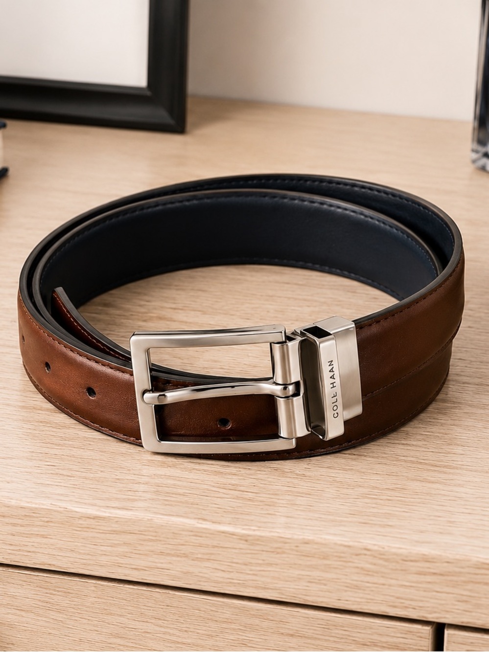 Cole Haan Men’s Reversible Leather Belt Brown Navy Size 40 NWT